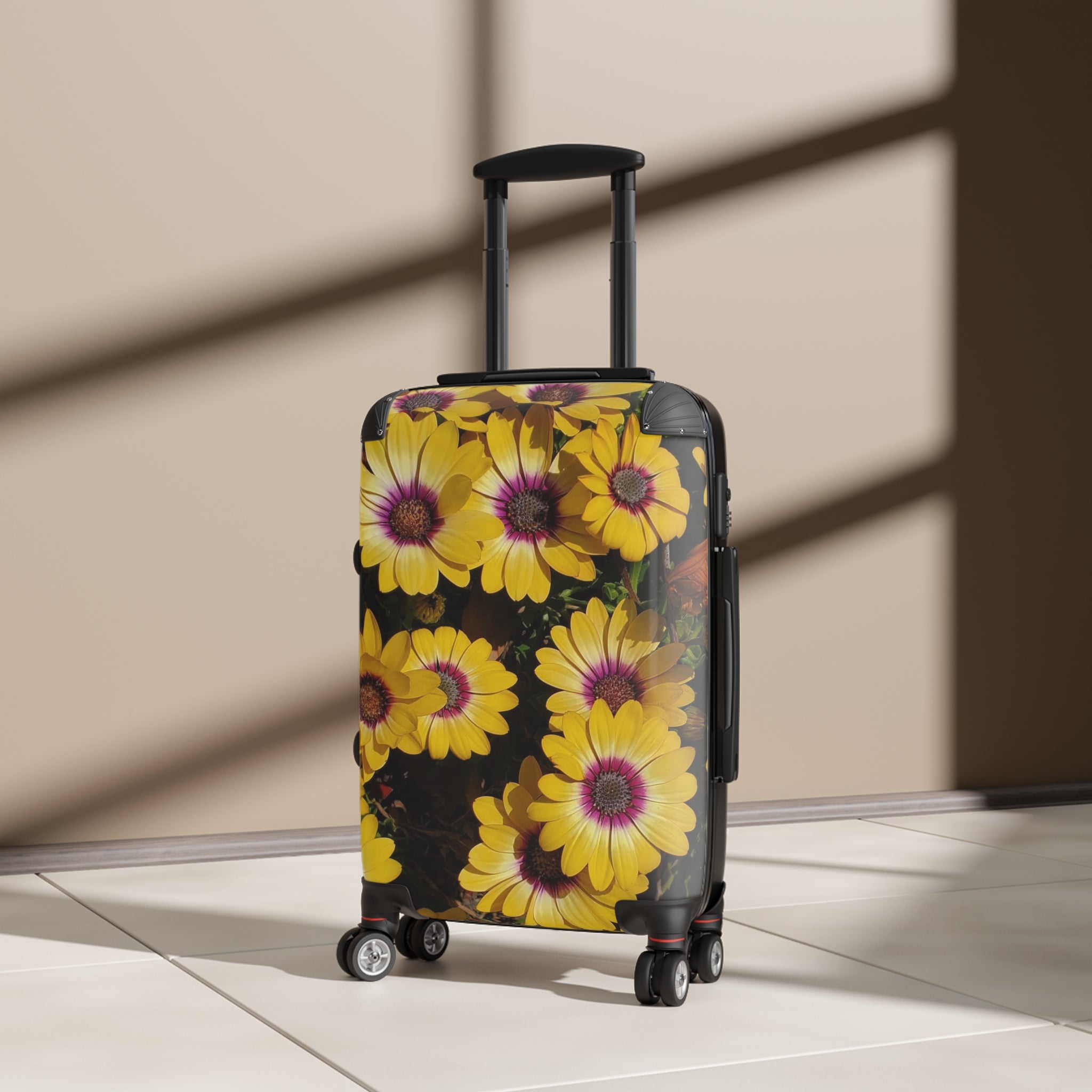 Maleta floral de margaritas amarillas | Equipaje de flores brillantes