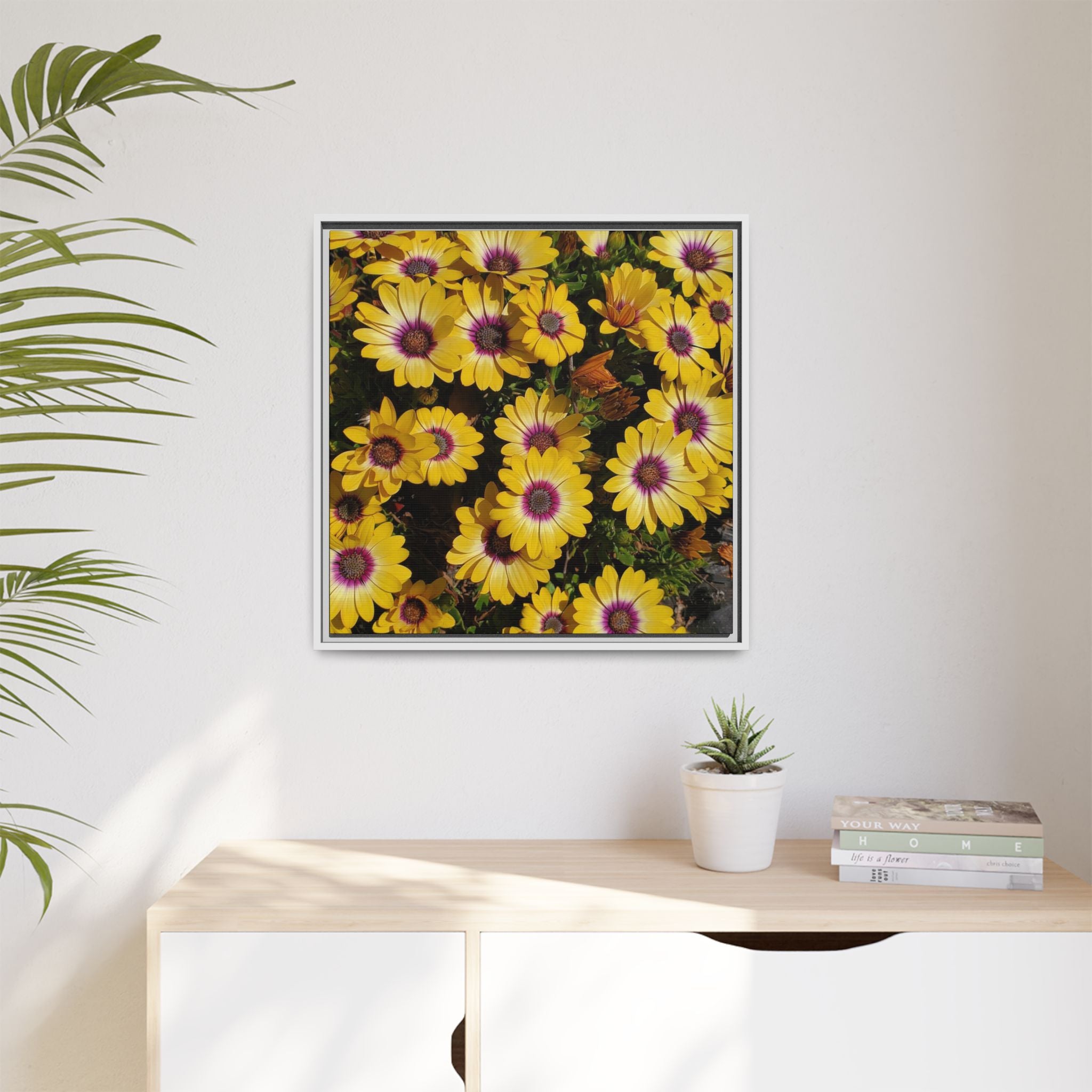 Cuadro de pared de lienzo con margaritas amarillas — Impresión floral mate vibrante