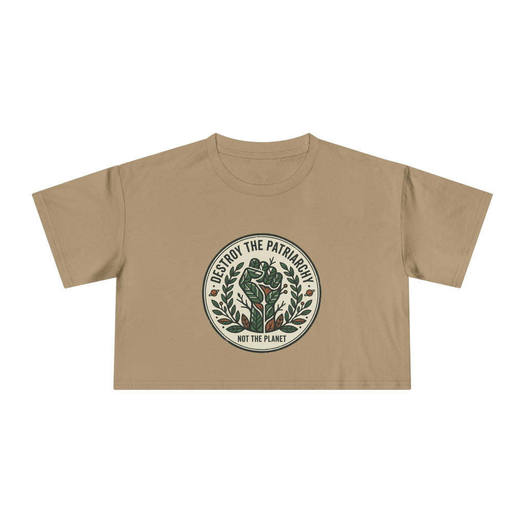 Camiseta Corta con Emblema de Rosa "Destroy The Patriarchy" | Lema feminista, mensaje ecológico