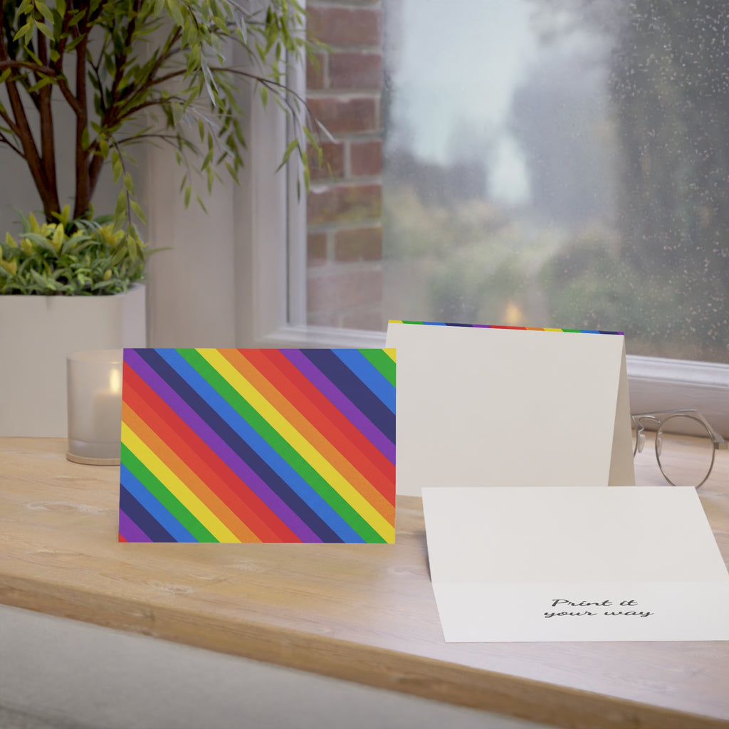Rainbow Diagonal Stripes Greeting Cards — Pride Celebration Note Cards