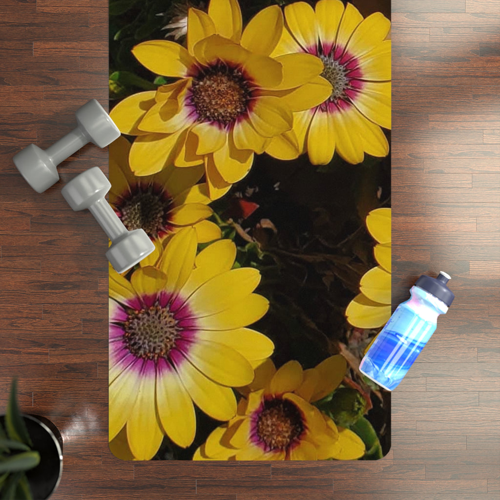 Alfombrilla de yoga de goma con estampado de margaritas amarillas | Diseño floral de girasoles