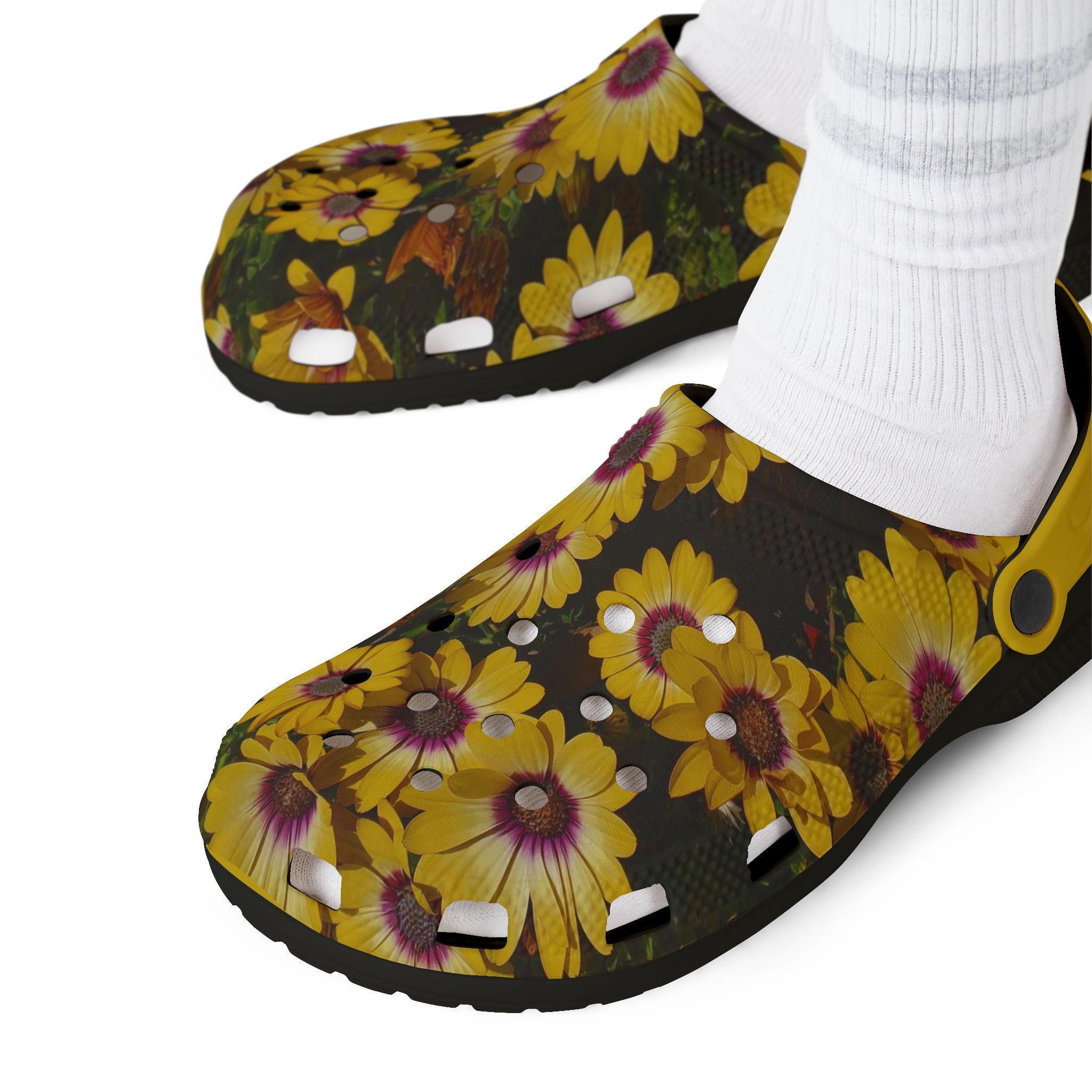 Zuecos de Goma EVA Margaritas Amarillas - Zapatos sin Cordones para Jardín con Flores