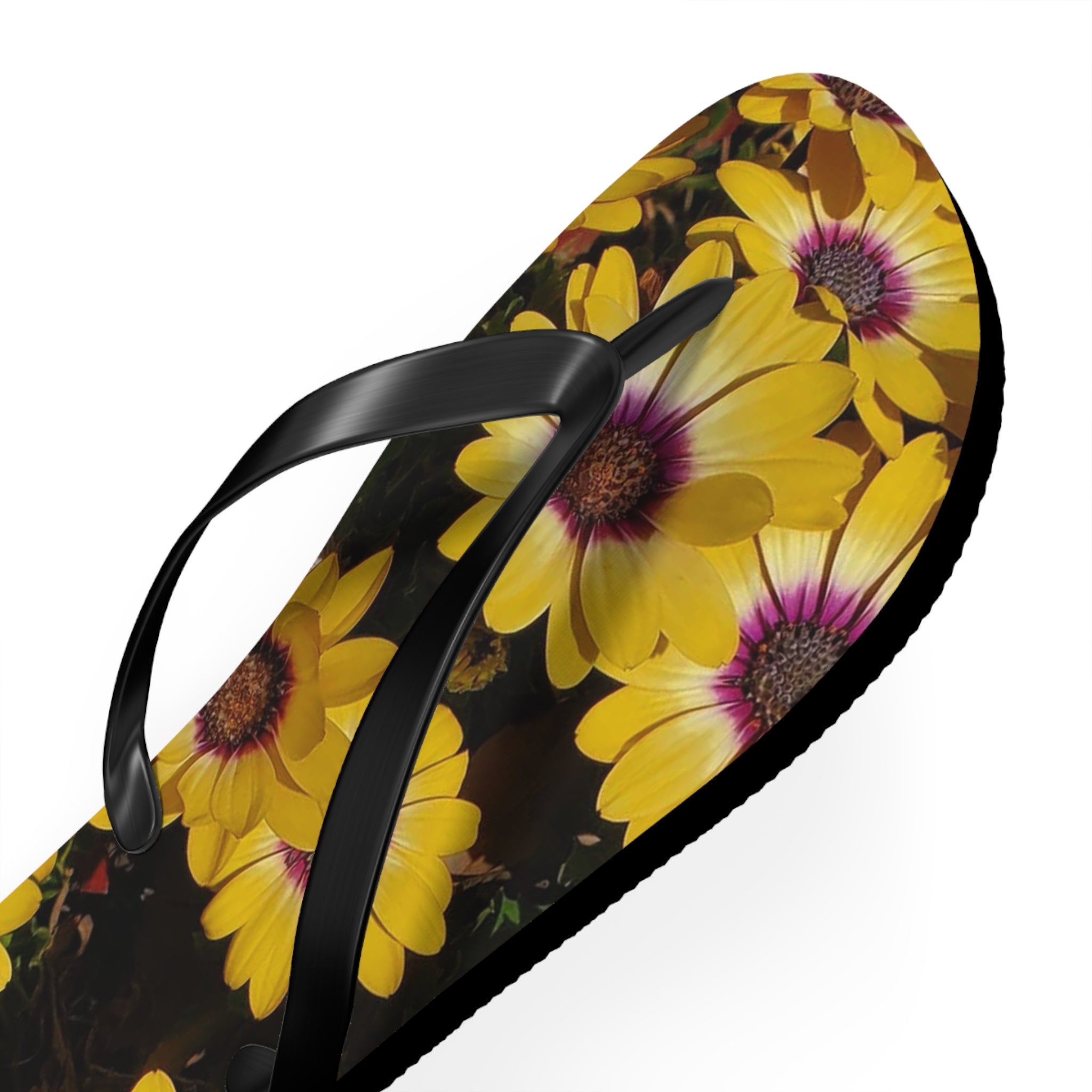Chanclas amarillas con margaritas - Sandalias florales de playa