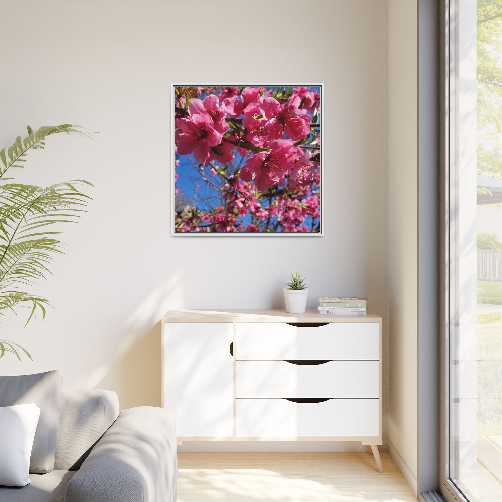 Pink Peach Blossom Framed Canvas Print