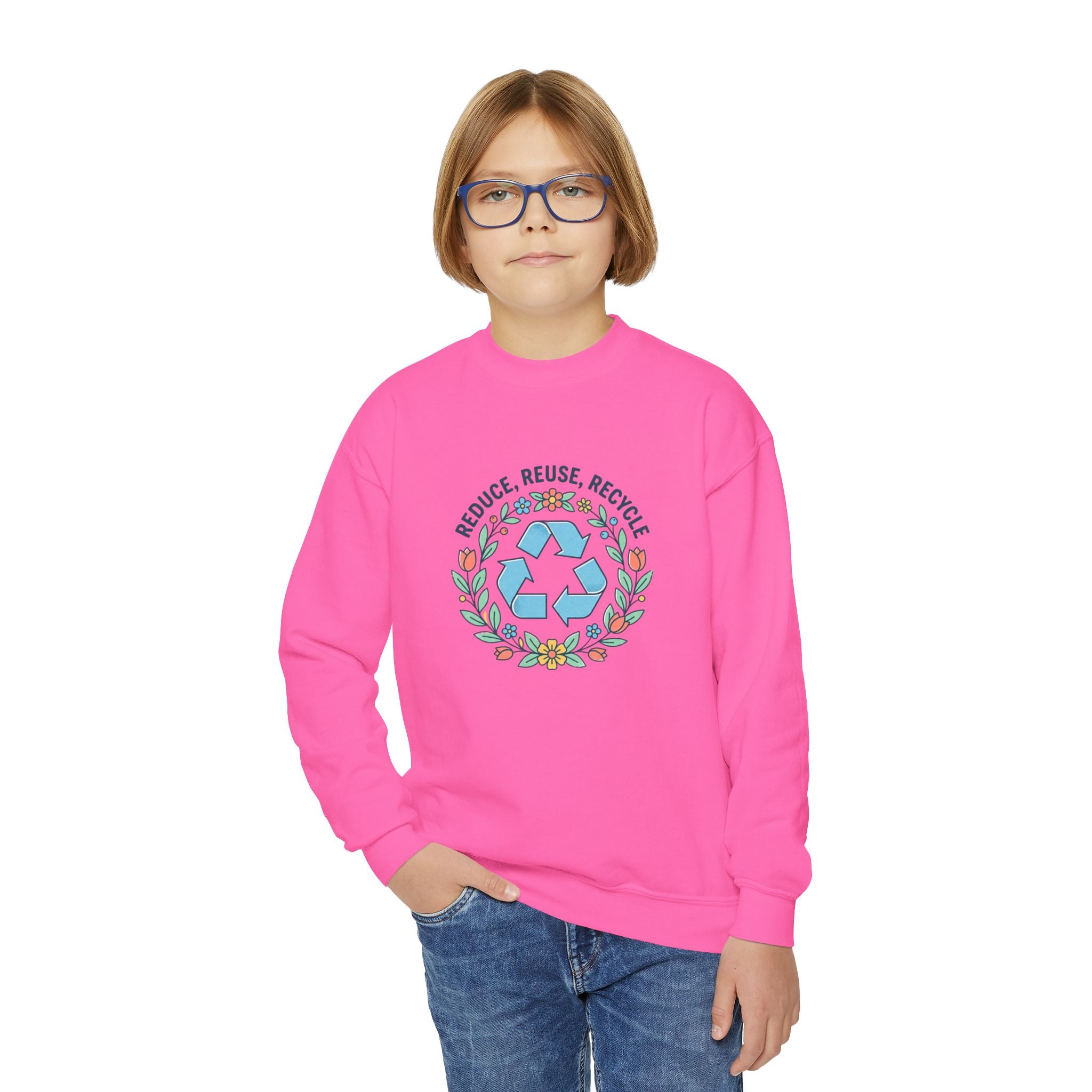 Reduce Reuse Recycle Floral Youth Crewneck Sweatshirt