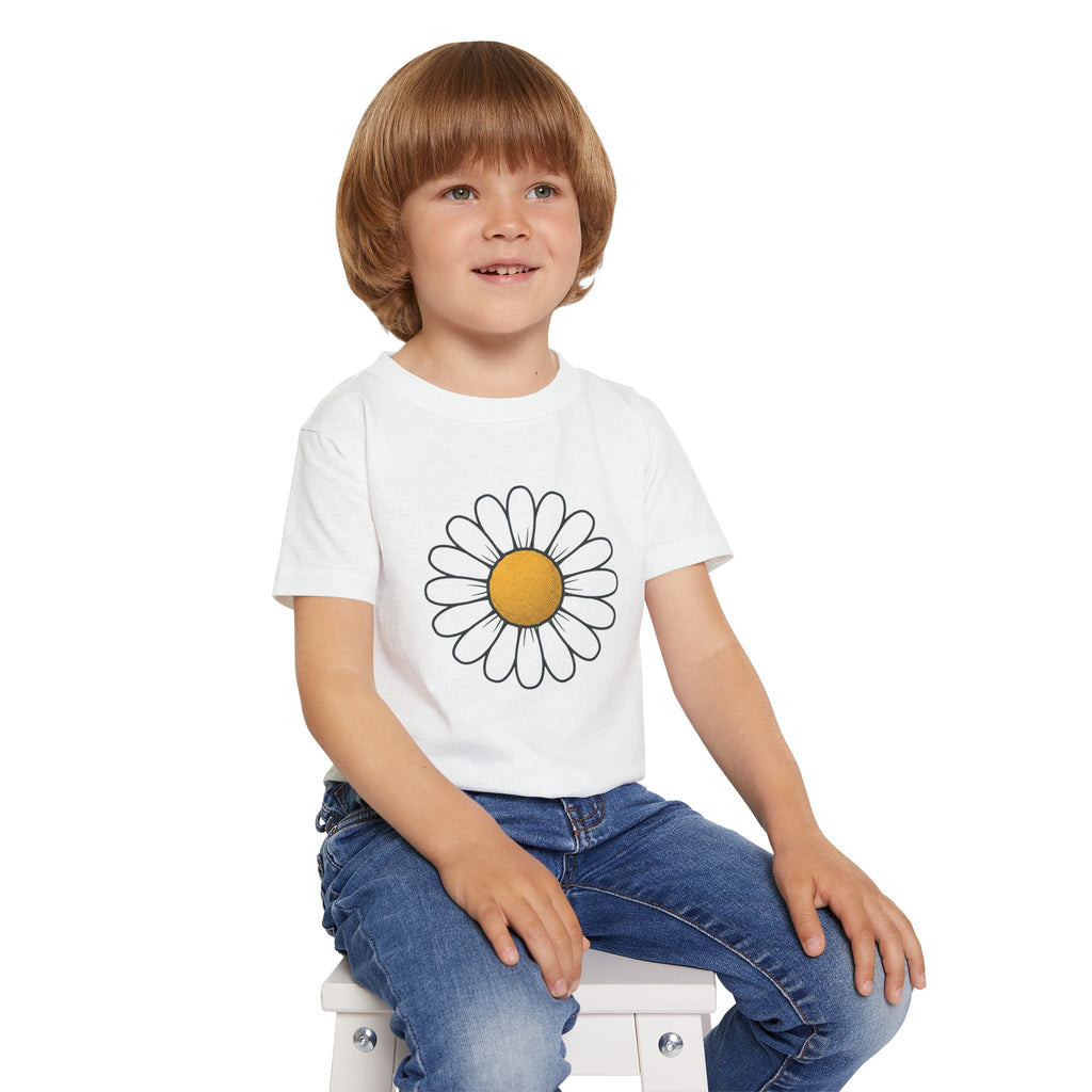 Bonita camiseta para niños pequeños con margaritas — Camiseta con estampado floral alegre para niños