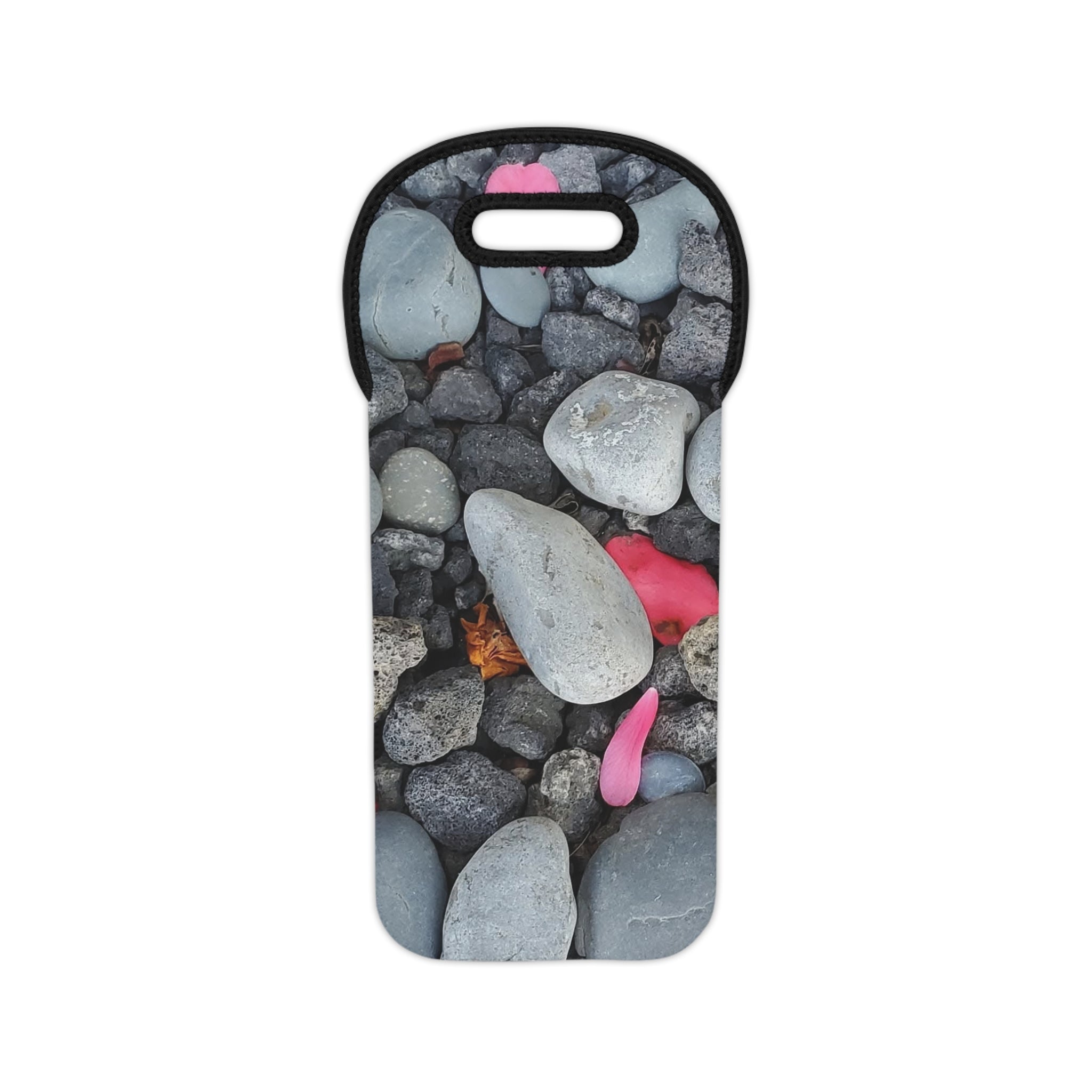 Bolsa para Botellas de Vino de Neopreno con diseño de Piedras de Pebble Beach y Pétalos Rosados