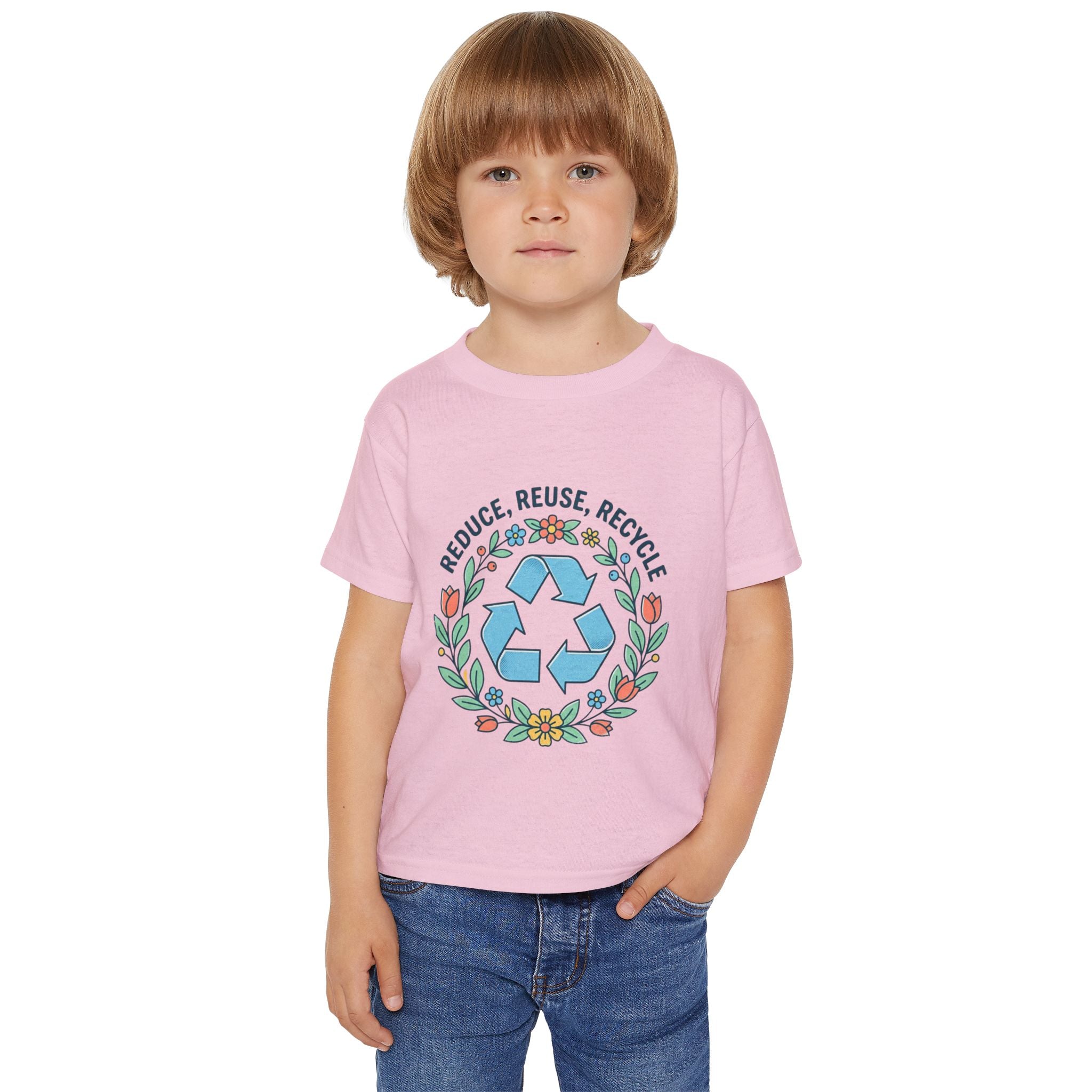 Camiseta de niño pequeño - Símbolo de reciclaje floral "Reducir, Reutilizar, Reciclar"