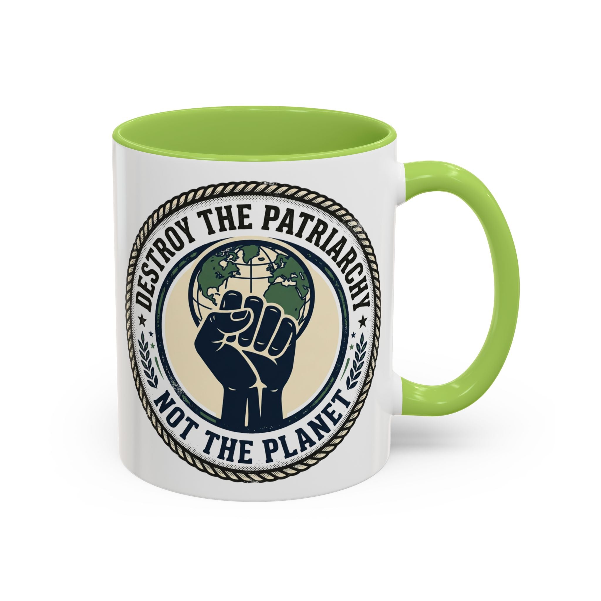 Destroy the Patriarchy Not the Planet Coffee Mug – Feminist Eco Justice Accent Mug (11/15oz)
