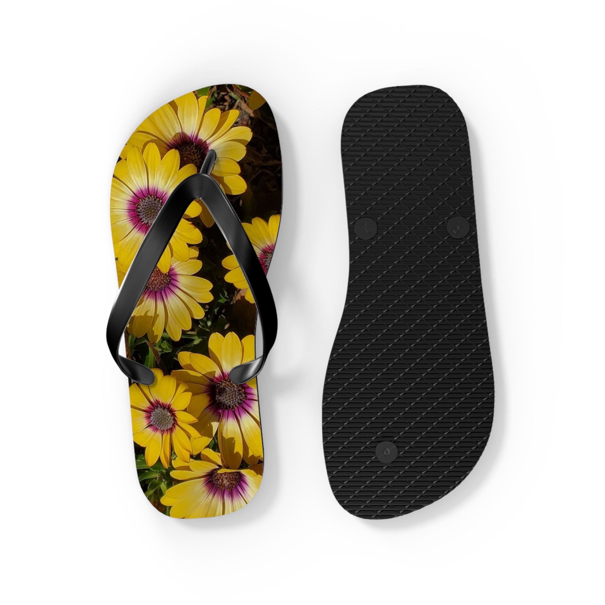 Chanclas amarillas con margaritas - Sandalias florales de playa