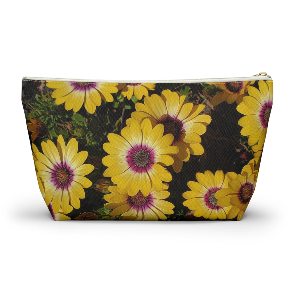 Yellow Daisy Floral Accessory Pouch — T‑Bottom Cosmetic Bag