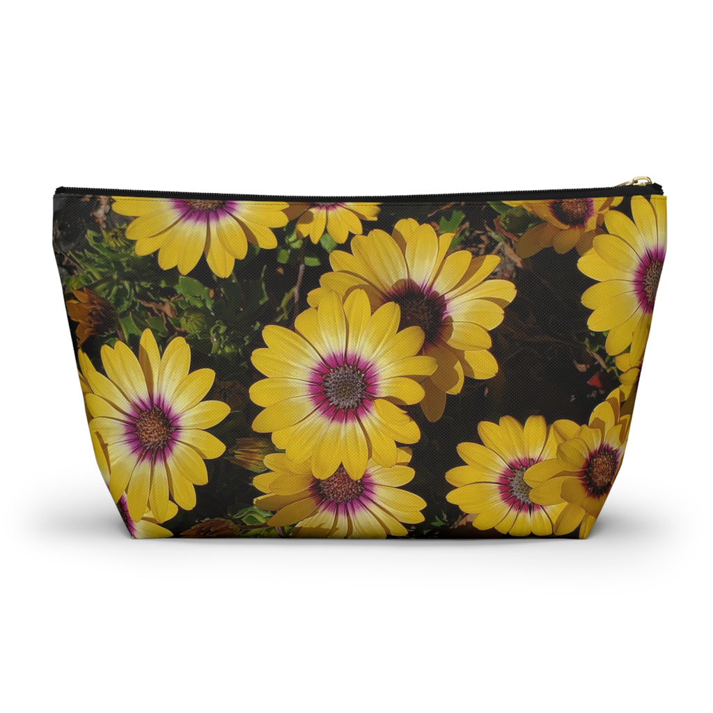 Yellow Daisy Floral Accessory Pouch — T‑Bottom Cosmetic Bag