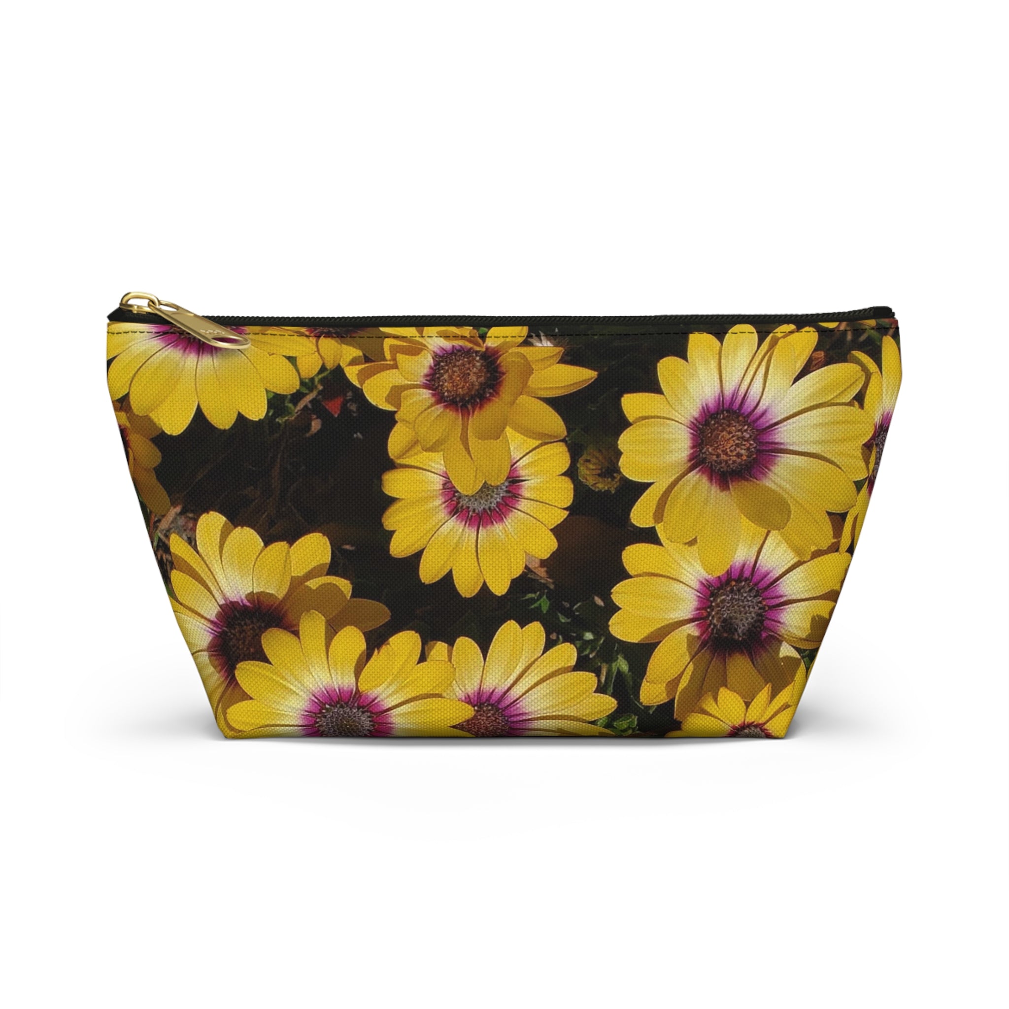 Yellow Daisy Floral Accessory Pouch — T‑Bottom Cosmetic Bag