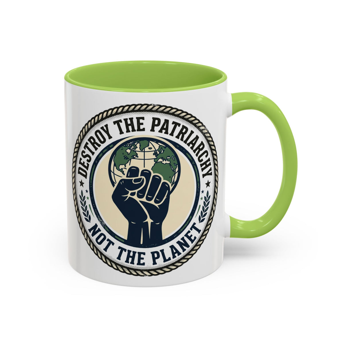 Destroy the Patriarchy Not the Planet Coffee Mug – Feminist Eco Justice Accent Mug (11/15oz)