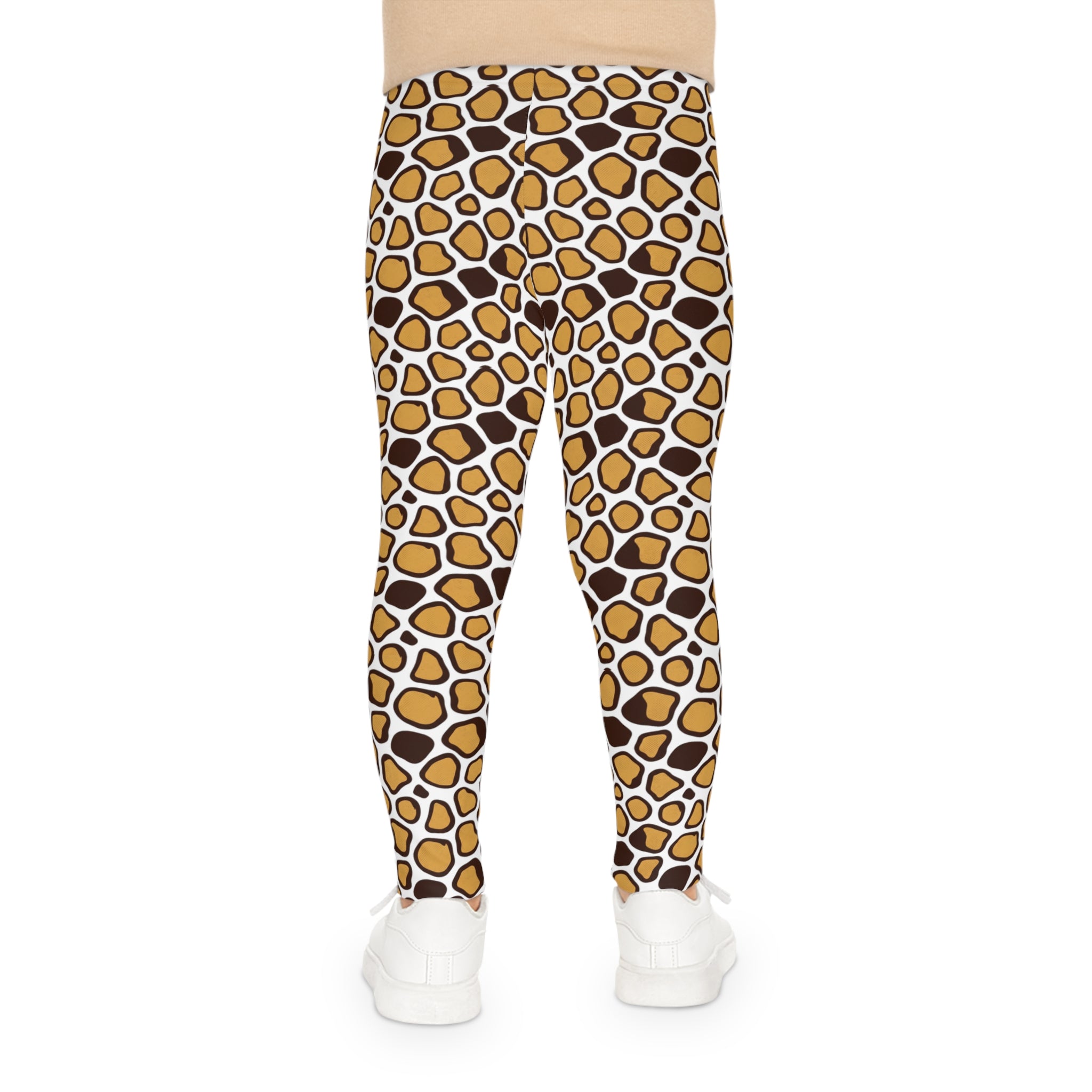 Giraffe Print Kids Leggings — Brown & Gold Animal Pattern