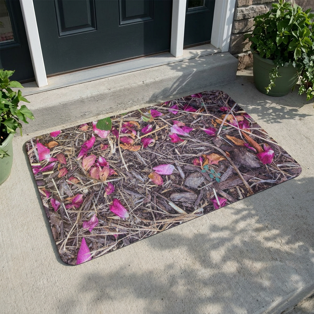 Floral Petal Garden Doormat - Pink Fallen Petals Polyester Welcome Mat