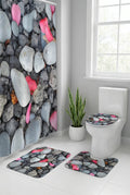 Pebble & Petals Toilet Seat Cover Set — 3-Piece Bath Mat & Lid Covers