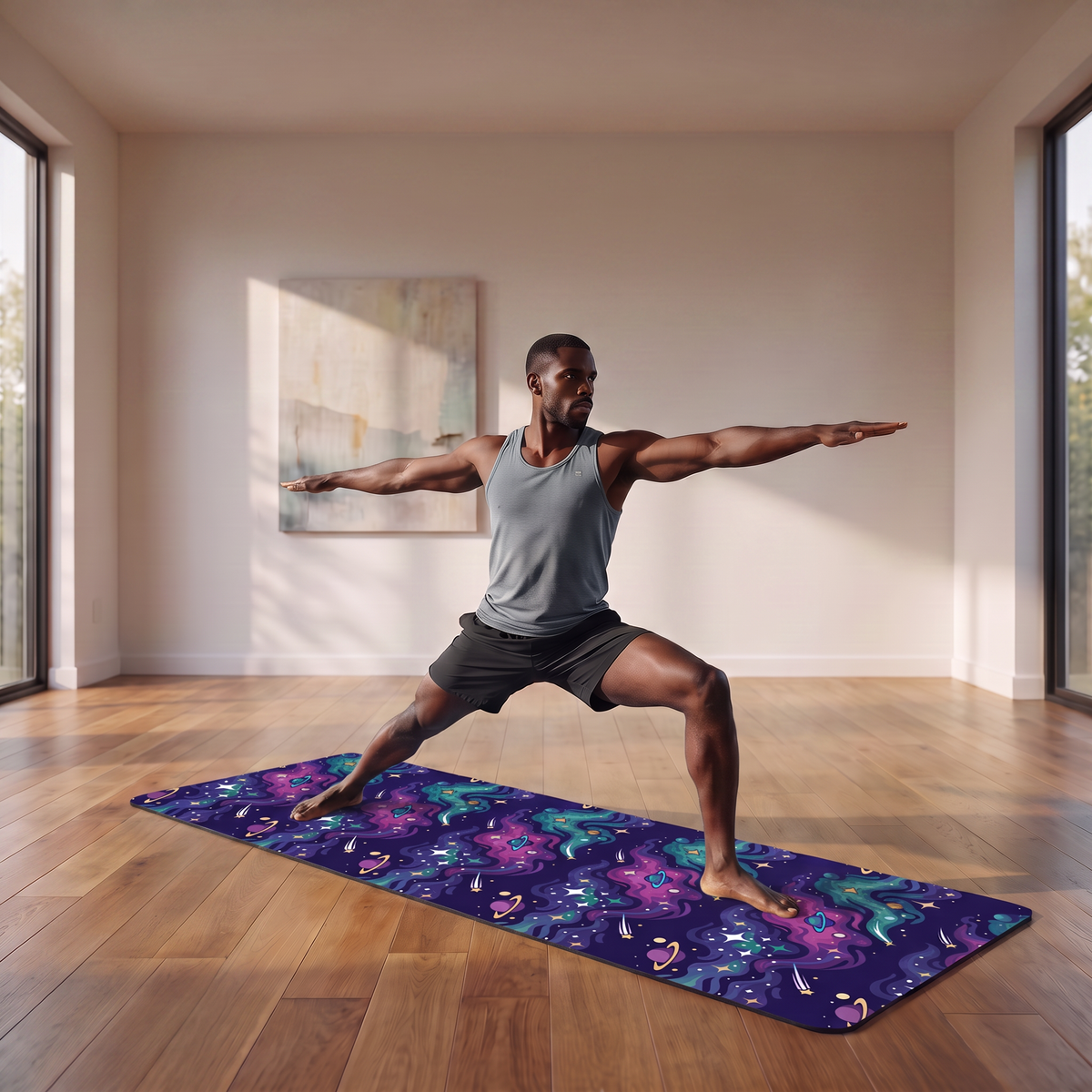 Galaxy Flow Rubber Yoga Mat — Starry Space Pattern for Meditation & Pilates