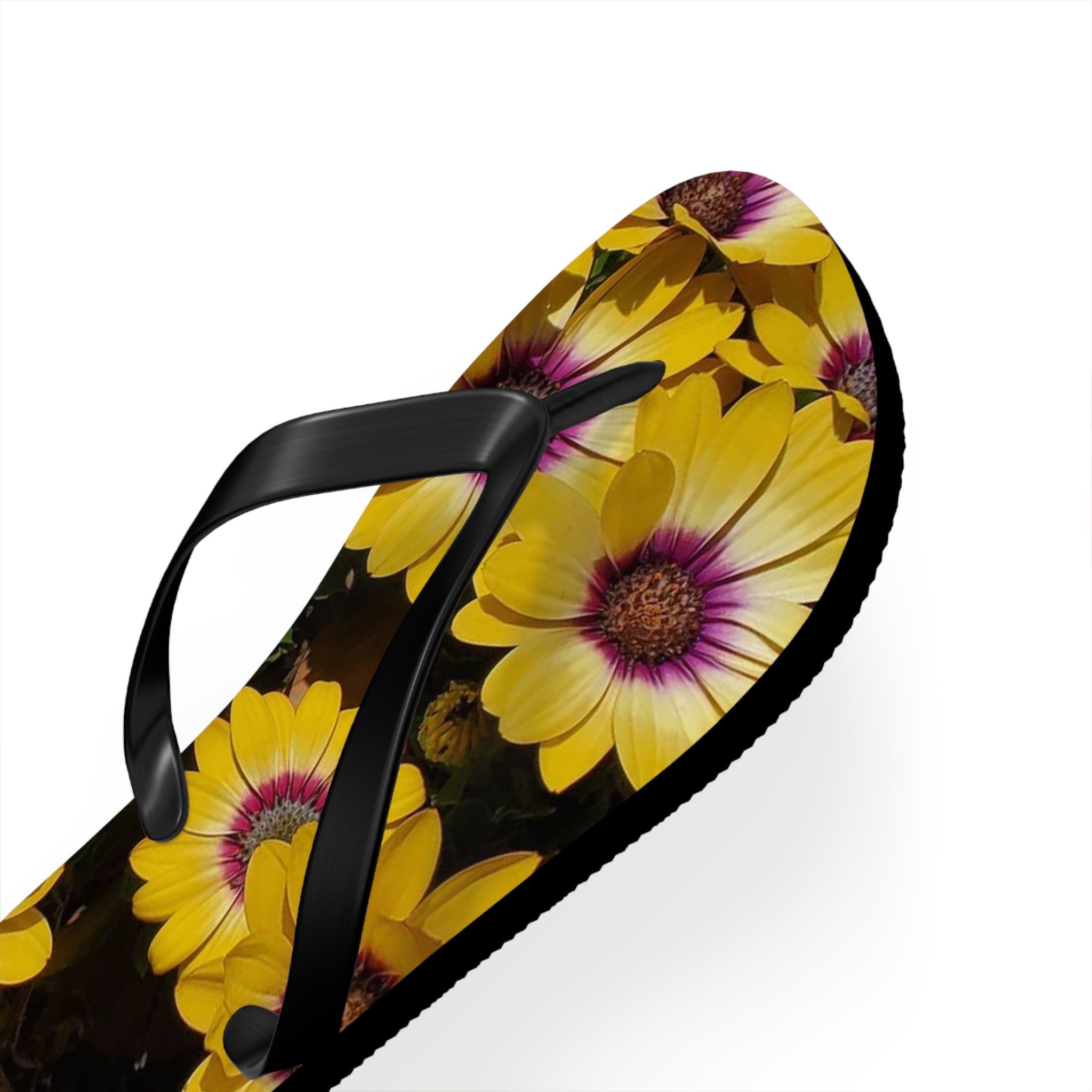 Yellow Daisy Inverted Pattern Flip Flops — Floral Beach Sandals