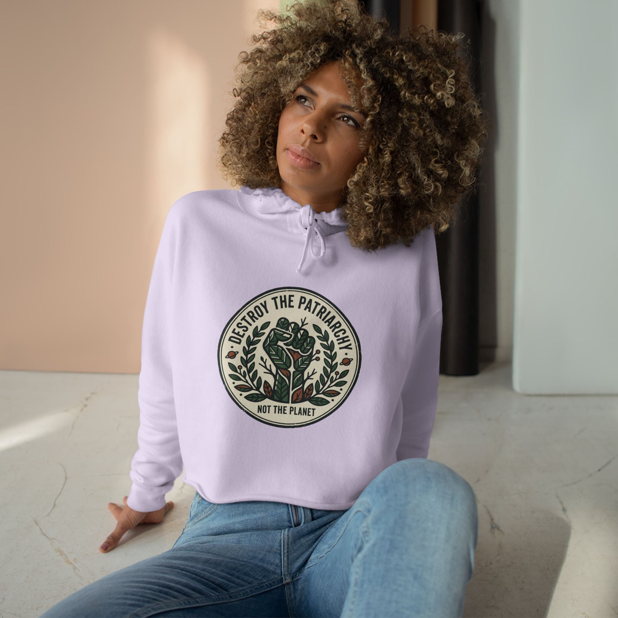 Destroy the Patriarchy rose emblem Crop Hoodie | Eco Plant Graphic
