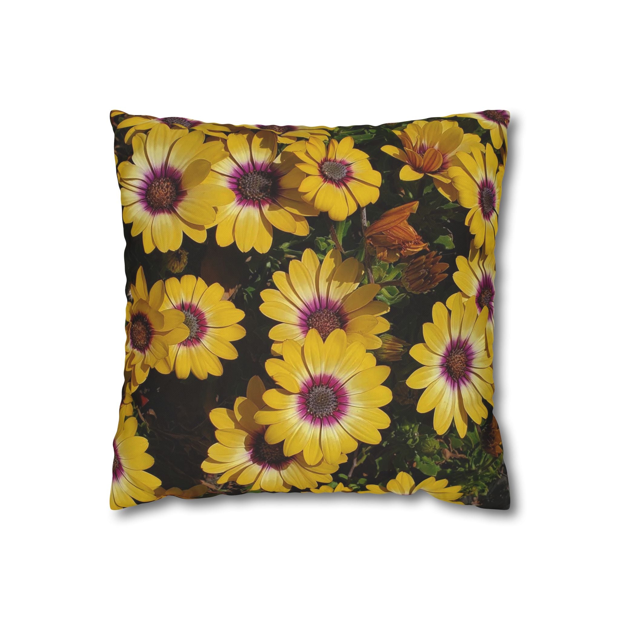 Yellow Daisy Floral Pillowcase Square Poly Canvas Pillowcase | Botanical Home Decor