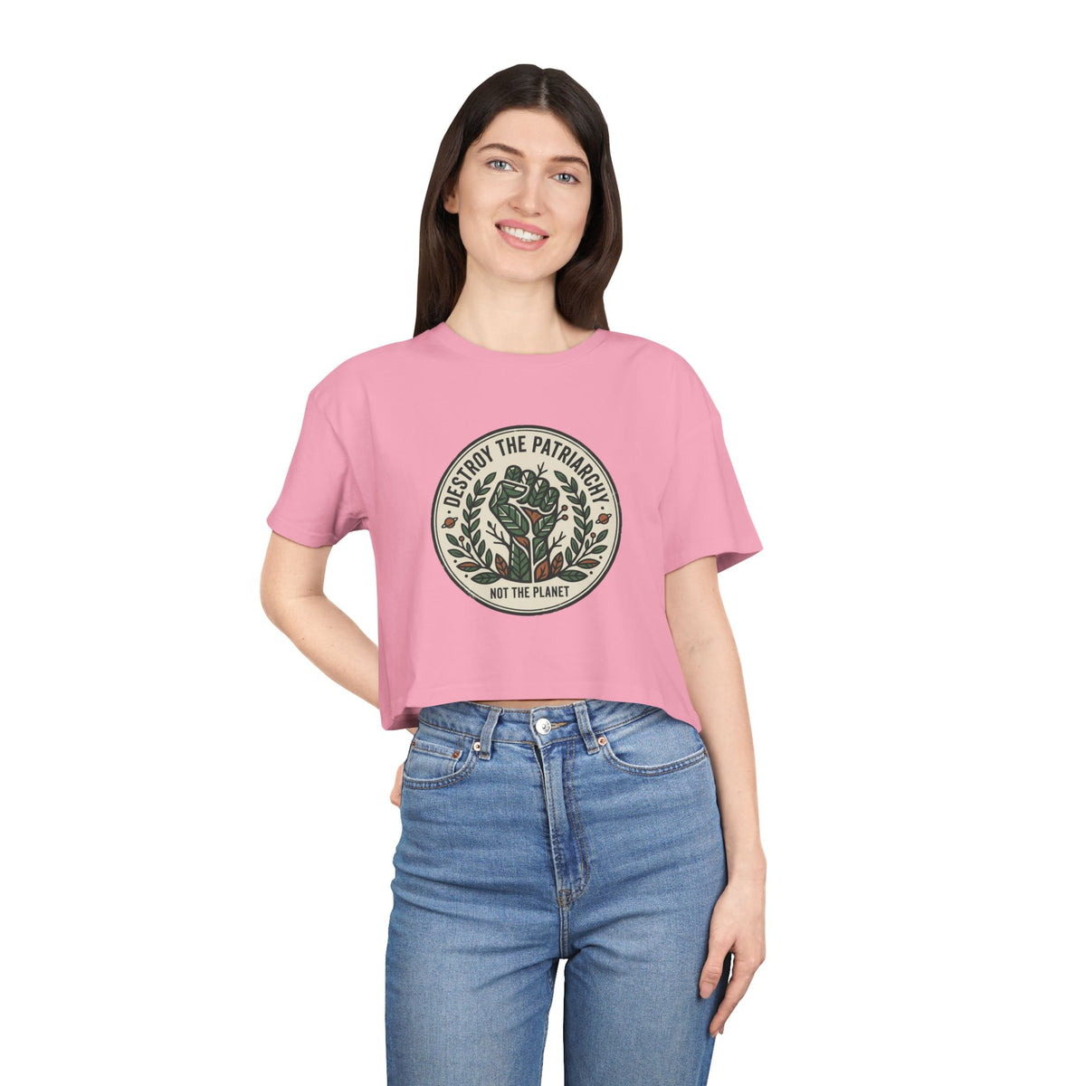 Destroy The Patriarchy Rose Emblem Crop Tee