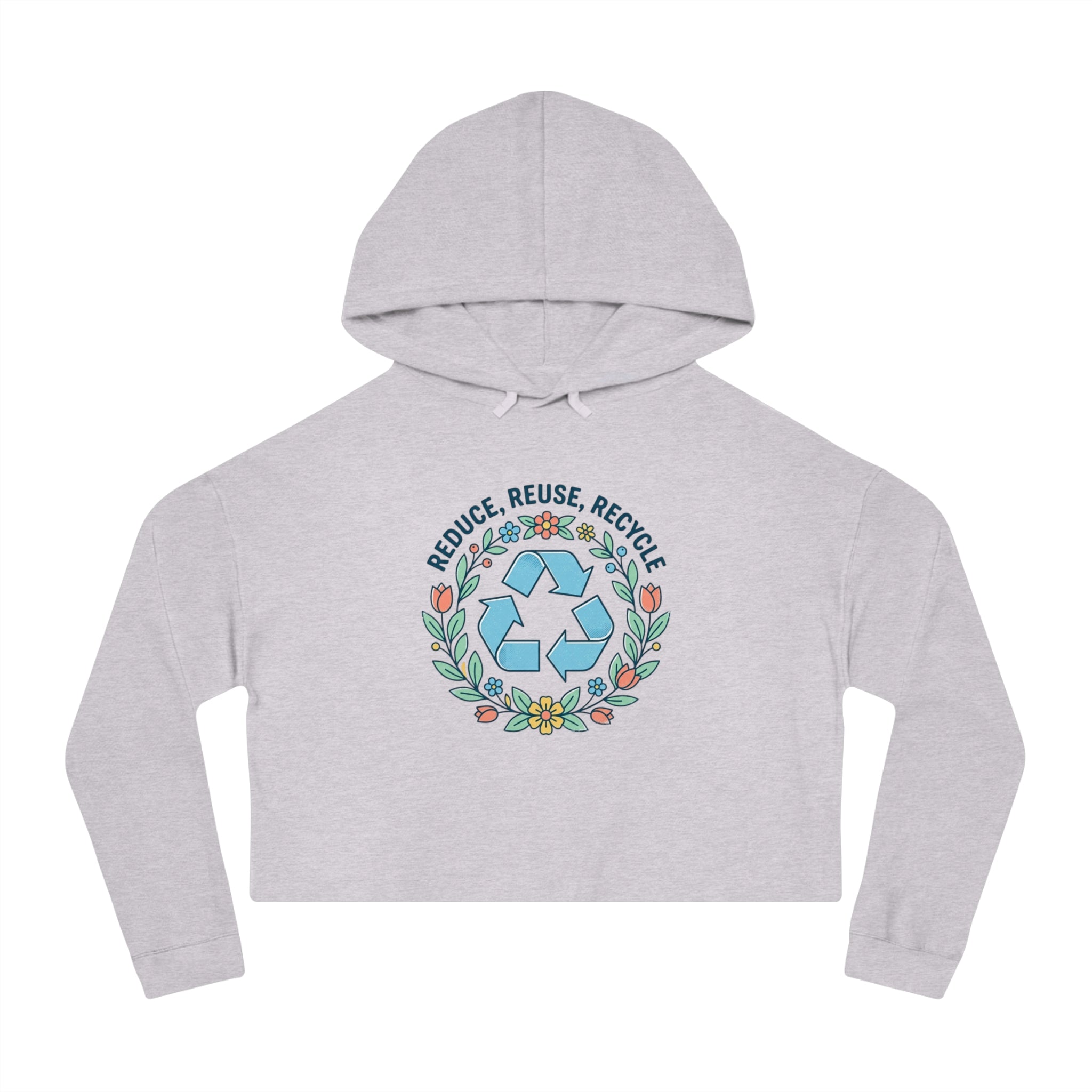 Eco Floral Cropped Hoodie — "Reduce, Reuse, Recycle"
