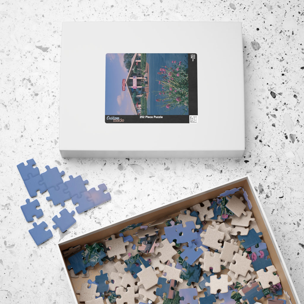 Vintage Oceanside Pavilion Photo Puzzle, 110-1014 Piece Jigsaw | Scenic Floral Foreground