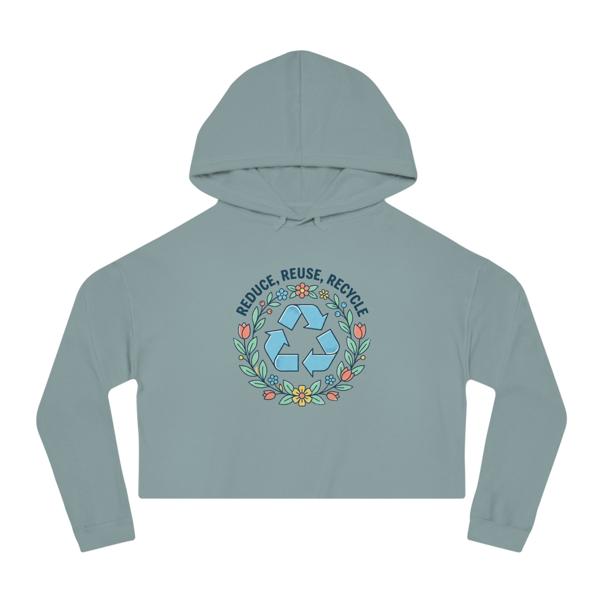 Eco Floral Cropped Hoodie — "Reduce, Reuse, Recycle"