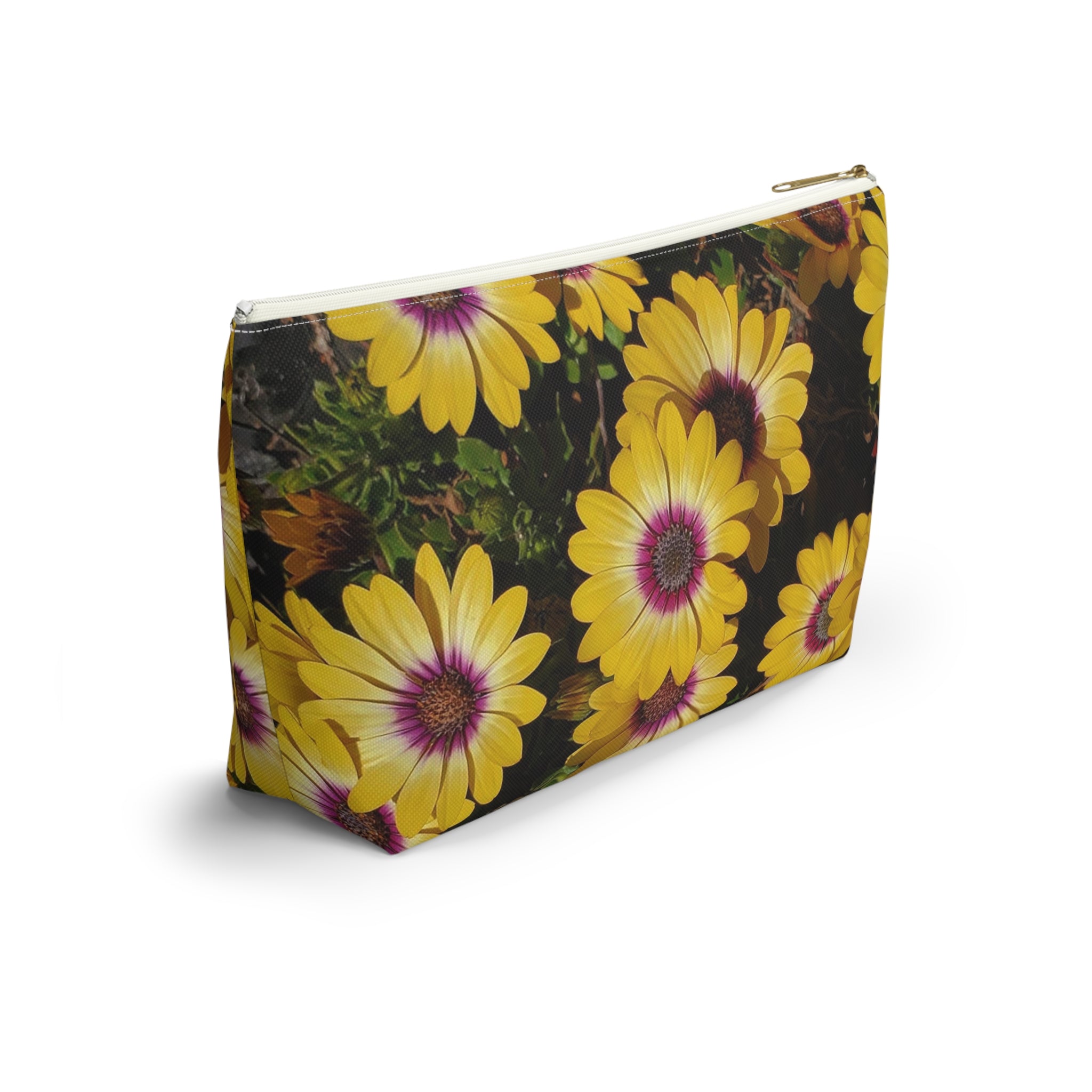 Yellow Daisy Floral Accessory Pouch — T‑Bottom Cosmetic Bag