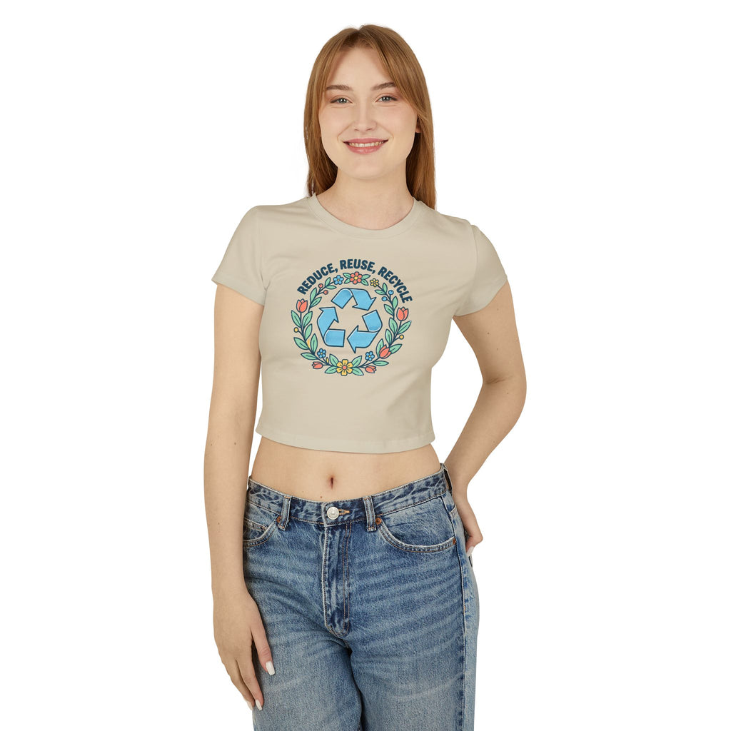 Eco Floral Recycle Tee — "Reduce, Reuse, Recycle" Women's Baby Crop Top