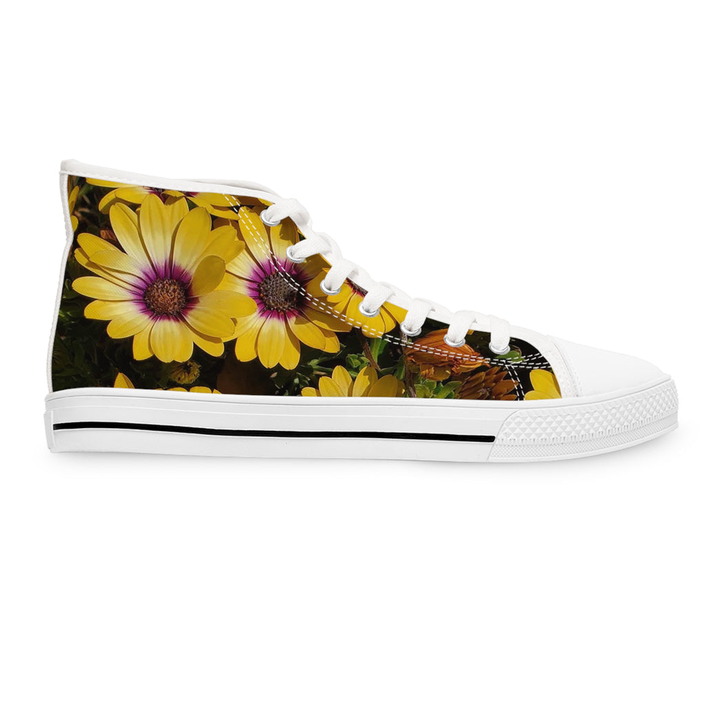 Yellow Daisy High-Top Sneakers — Floral Women's Casual Shoes