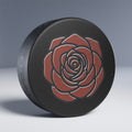 Rose Emblem Hockey Puck — Red Floral Hockey Puck