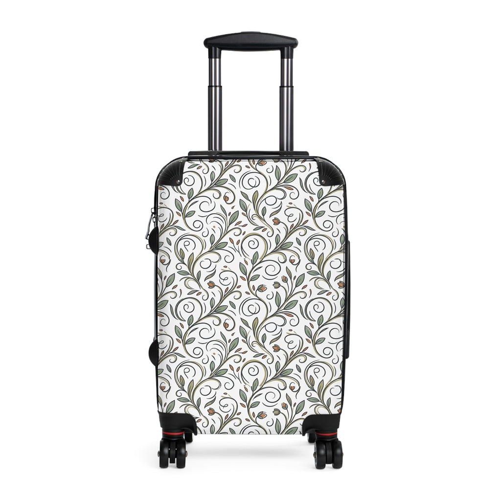Floral Vine Suitcase — Elegant White & Olive Travel Luggage