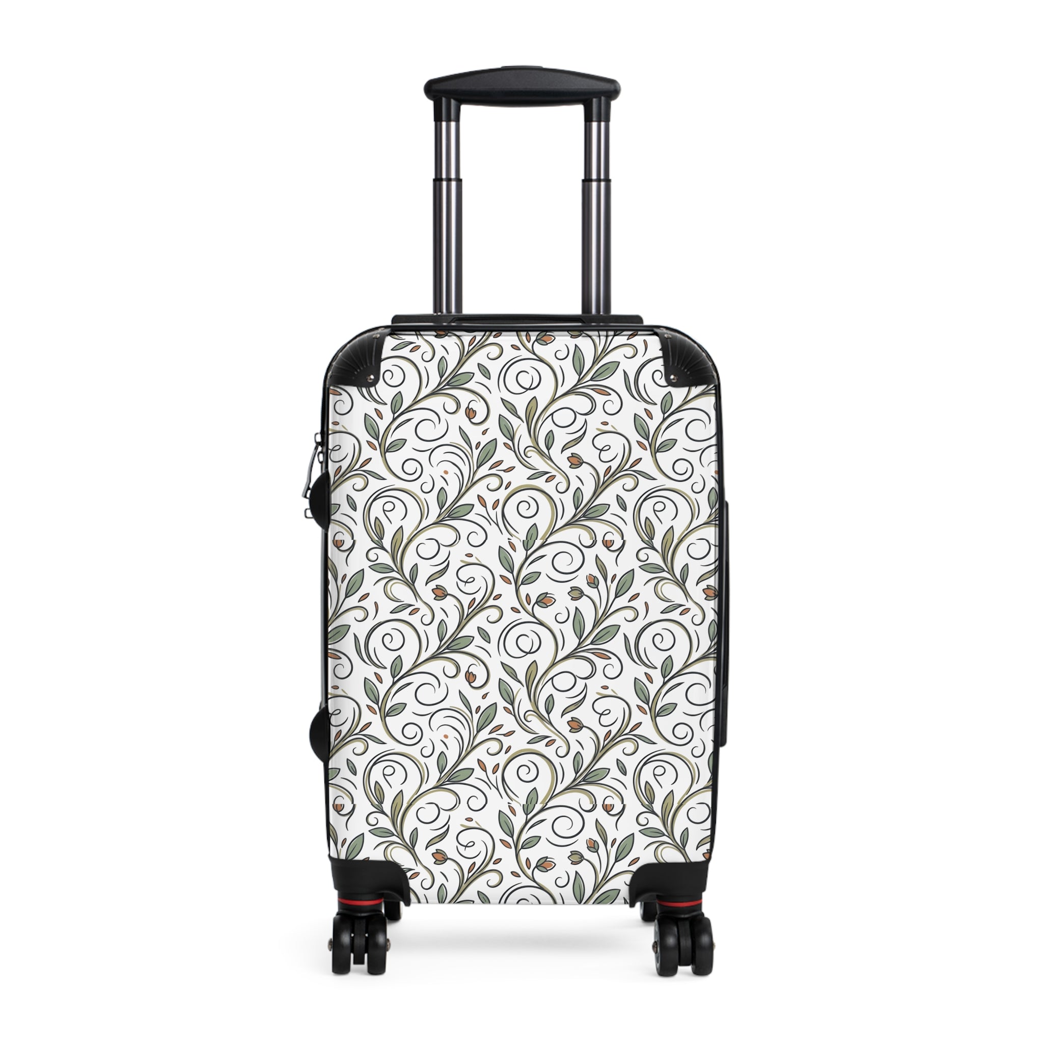 Floral Vine Suitcase — Elegant White & Olive Travel Luggage