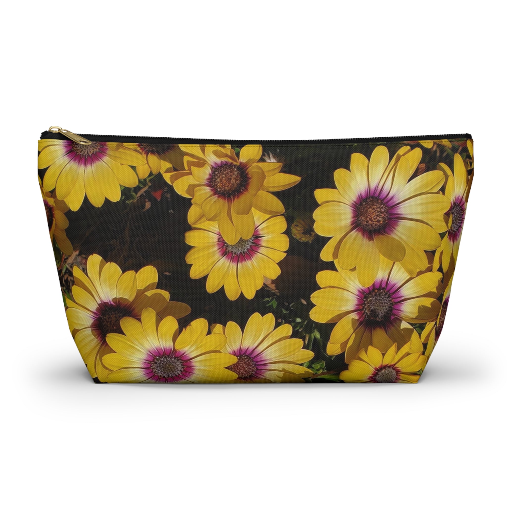 Yellow Daisy Floral Accessory Pouch — T‑Bottom Cosmetic Bag
