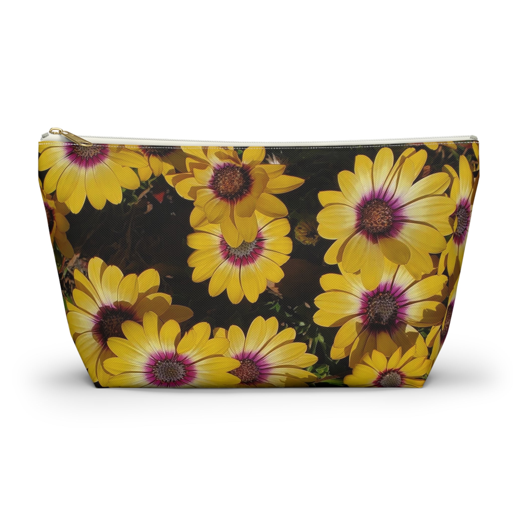 Yellow Daisy Floral Accessory Pouch — T‑Bottom Cosmetic Bag