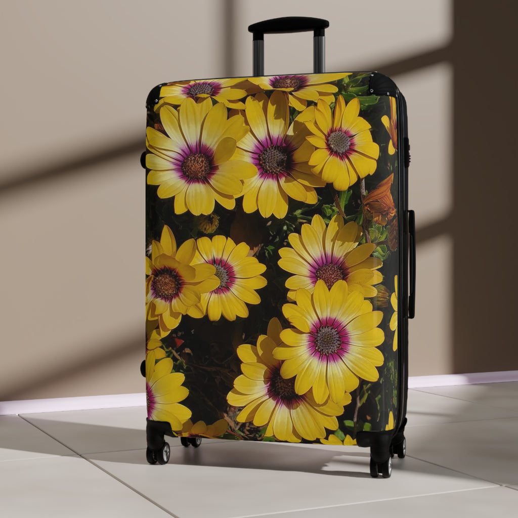 Maleta floral de margaritas amarillas | Equipaje de flores brillantes