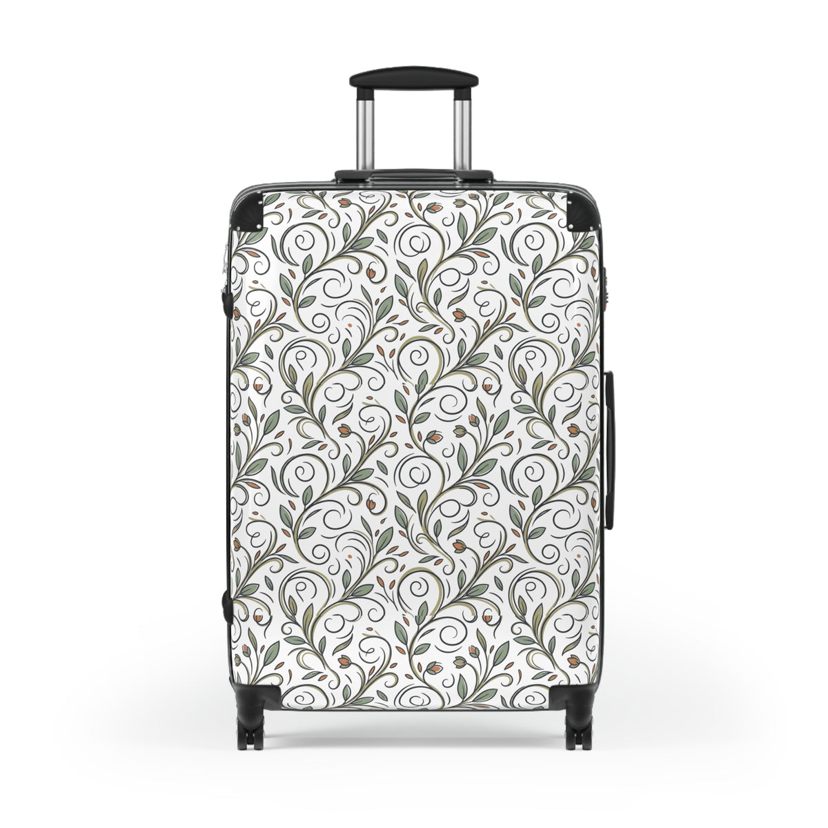 Floral Vine Suitcase — Elegant White & Olive Travel Luggage