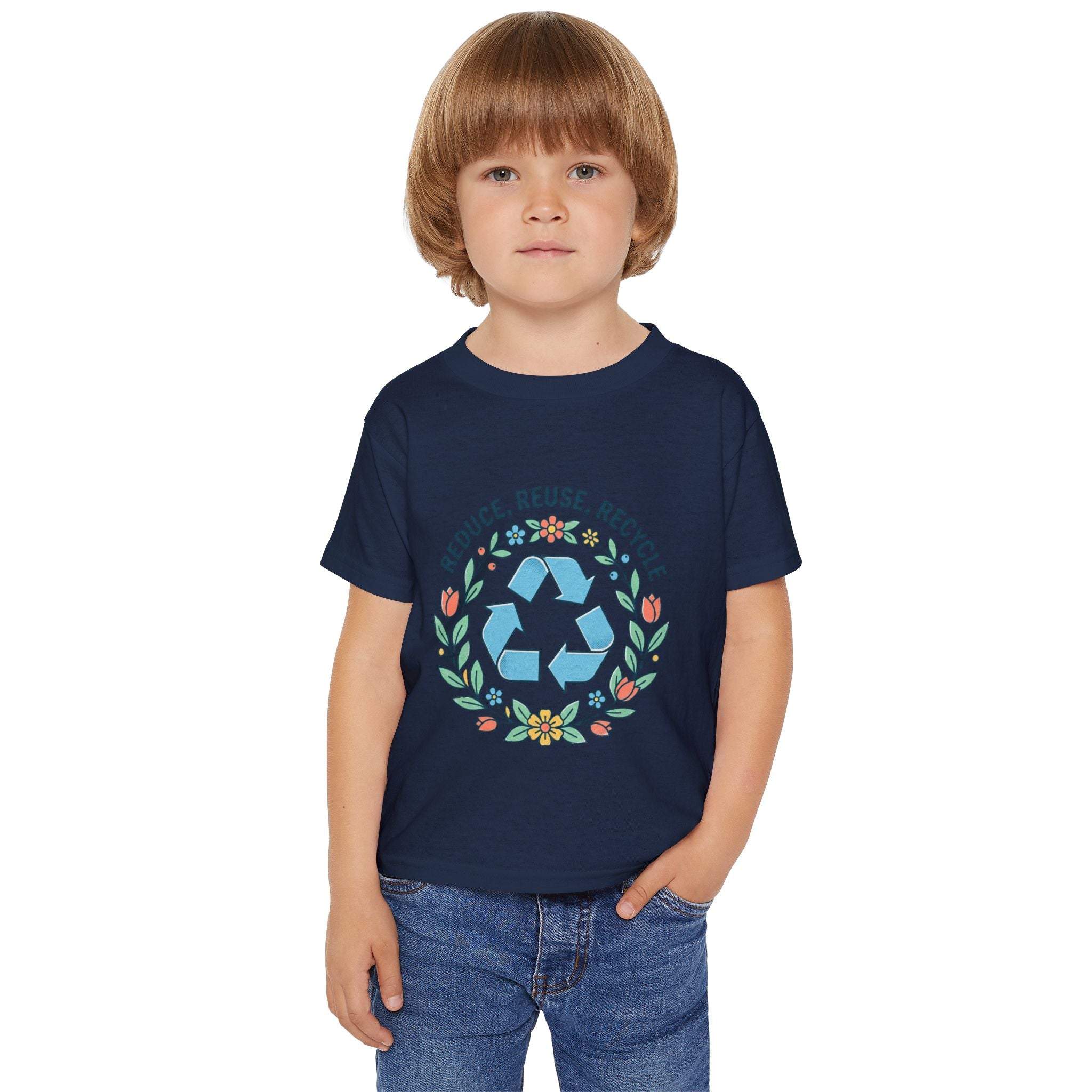 Camiseta de niño pequeño - Símbolo de reciclaje floral "Reducir, Reutilizar, Reciclar"