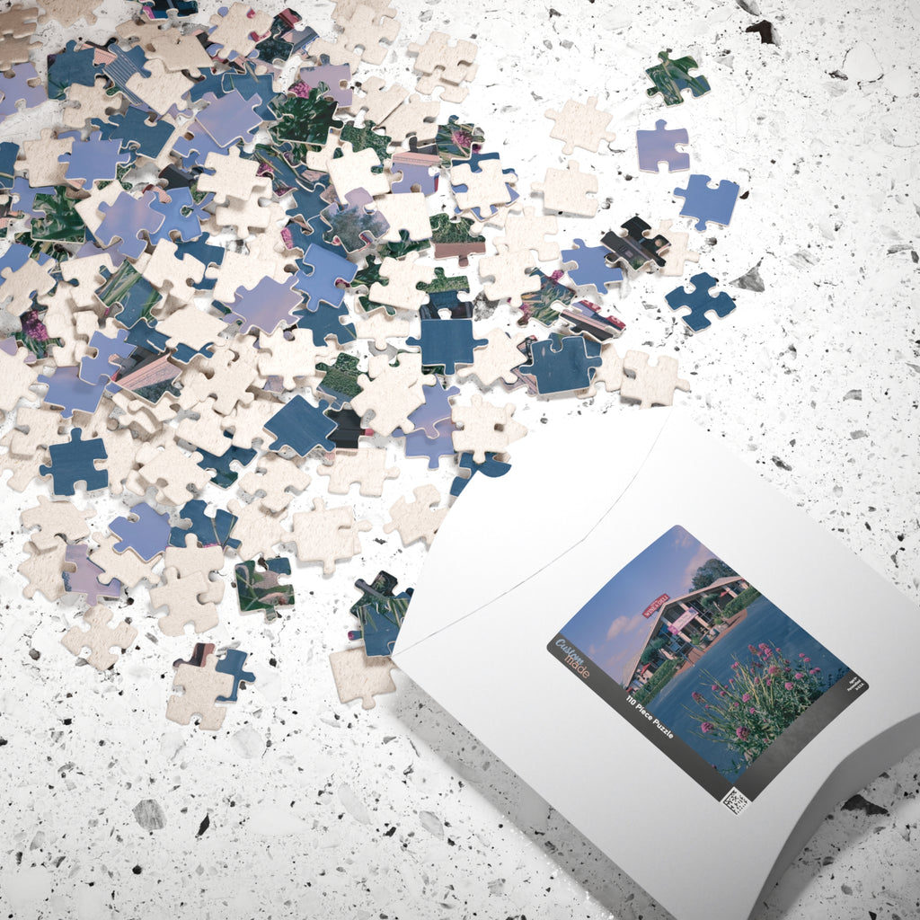 Vintage Oceanside Pavilion Photo Puzzle, 110-1014 Piece Jigsaw | Scenic Floral Foreground