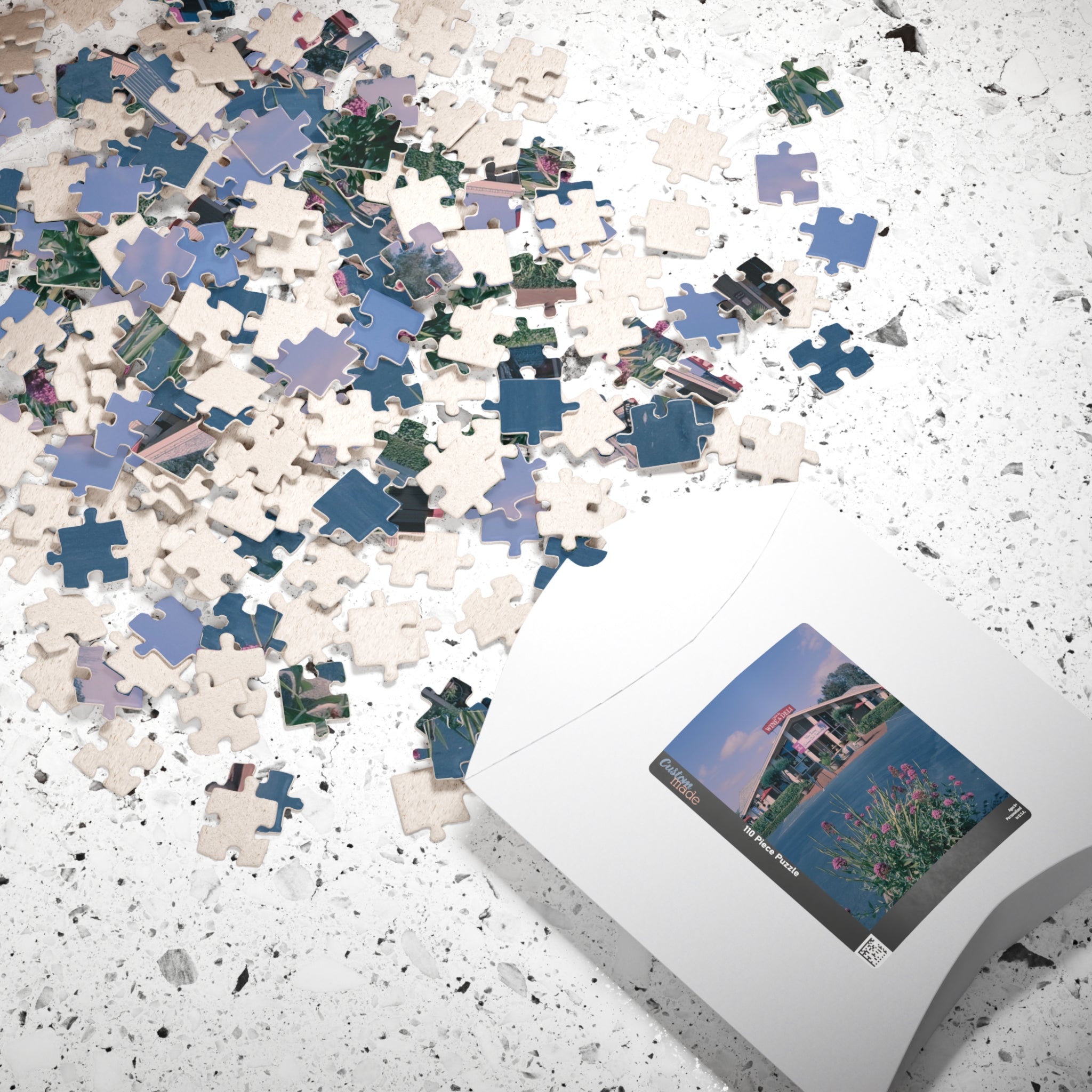 Vintage Oceanside Pavilion Photo Puzzle, 110-1014 Piece Jigsaw | Scenic Floral Foreground