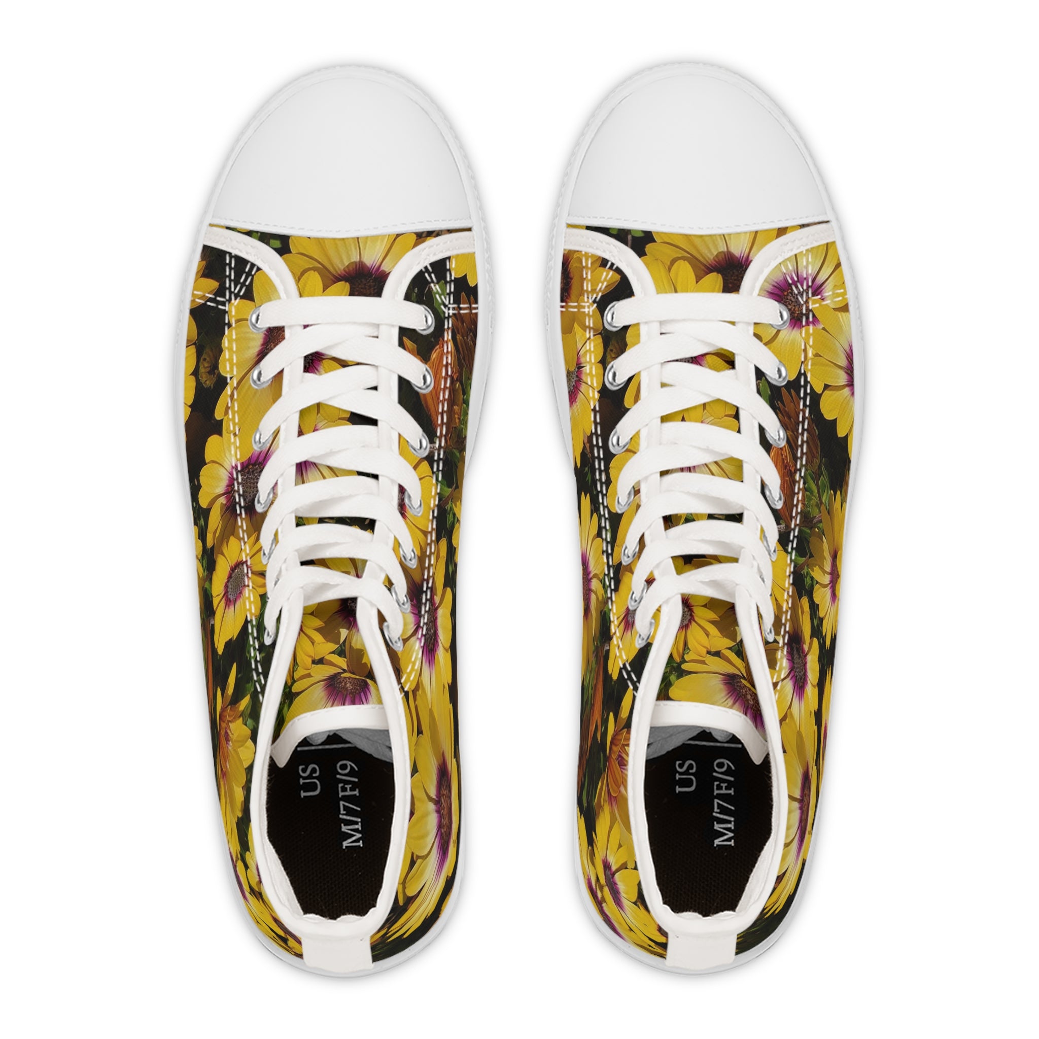 Yellow Daisy High-Top Sneakers — Floral Women's Casual Shoes