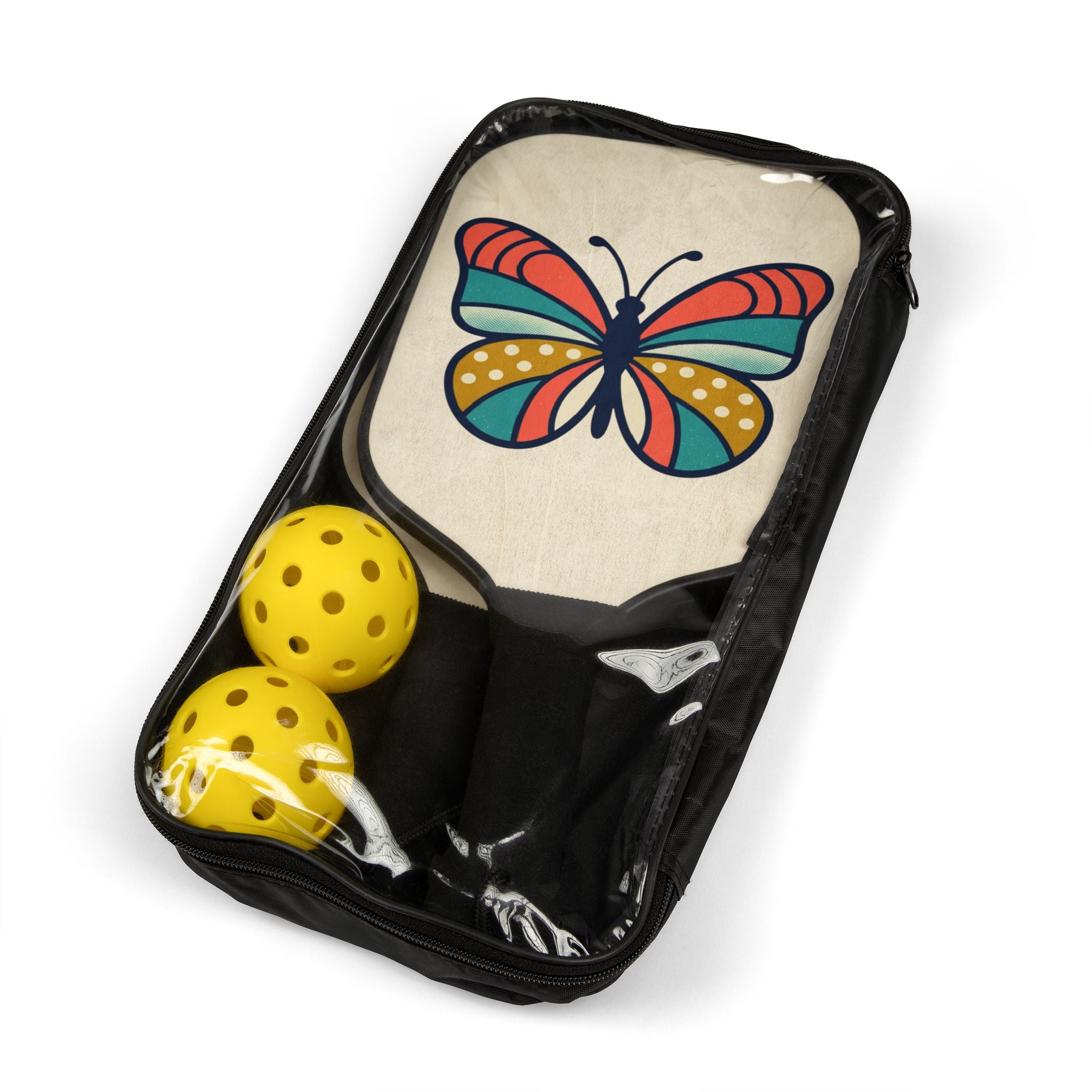 Butterfly Pickleball Paddle Set — Colorful Retro Design Pickleball Kit with Balls