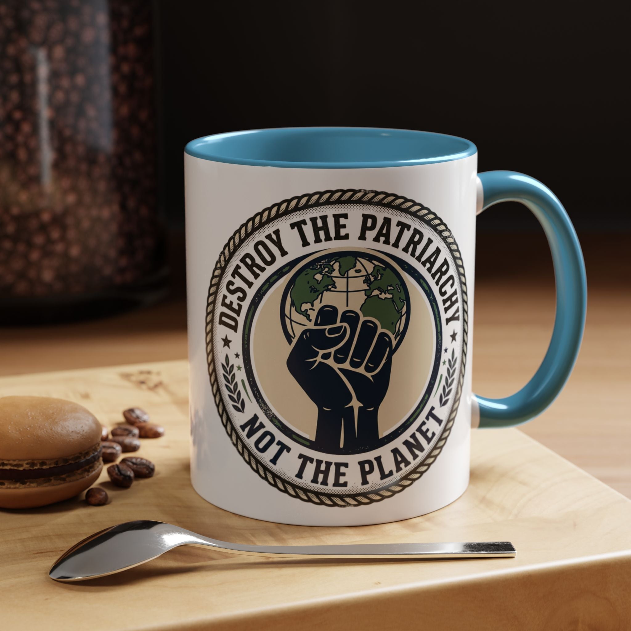 Destroy the Patriarchy Not the Planet Coffee Mug – Feminist Eco Justice Accent Mug (11/15oz)