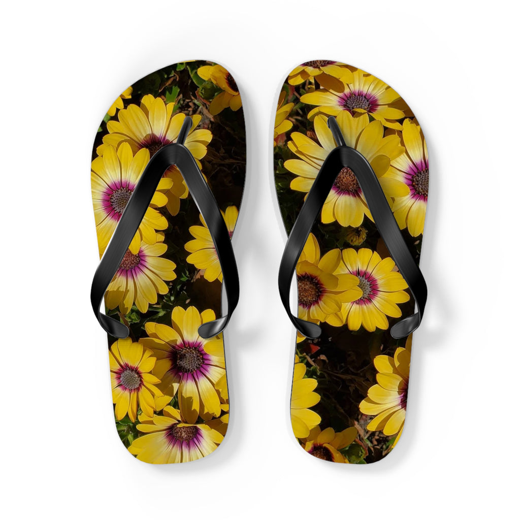 Chanclas amarillas con margaritas - Sandalias florales de playa