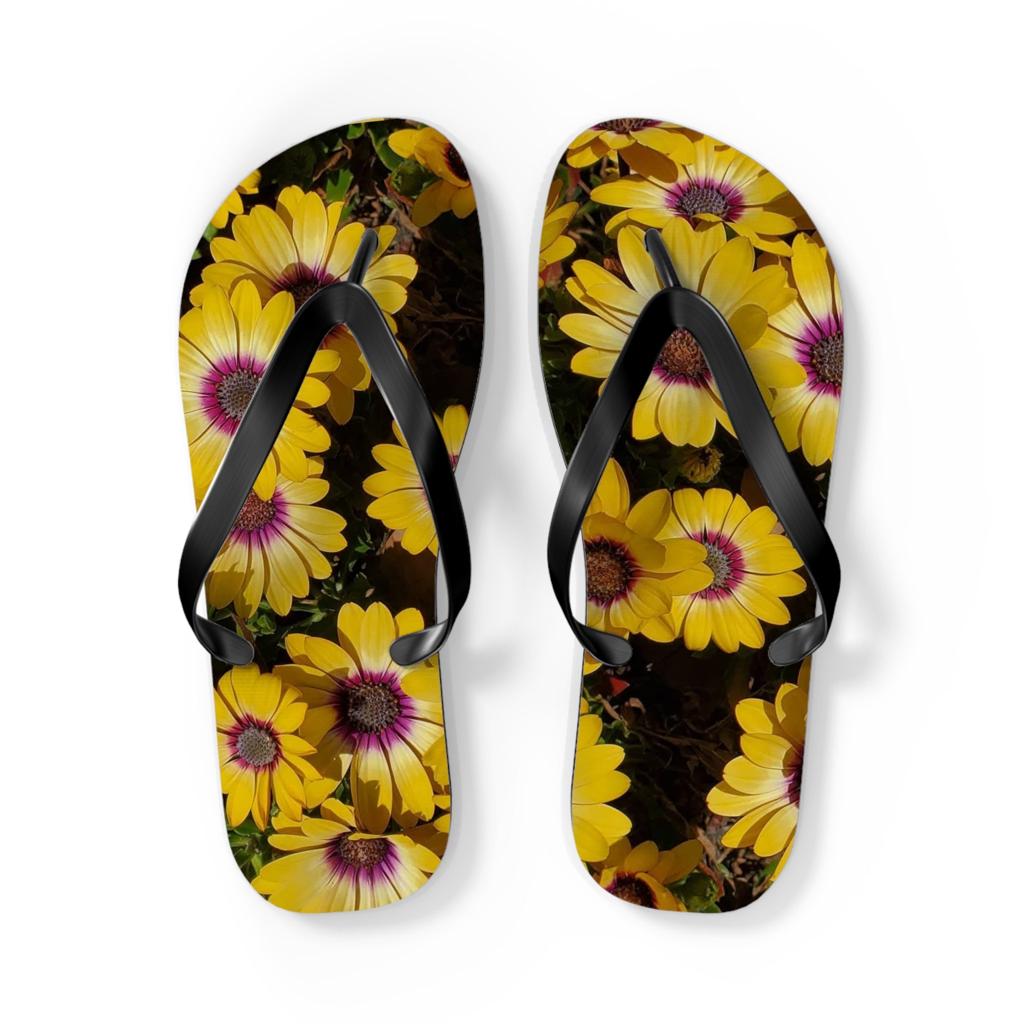 Chanclas amarillas con margaritas - Sandalias florales de playa