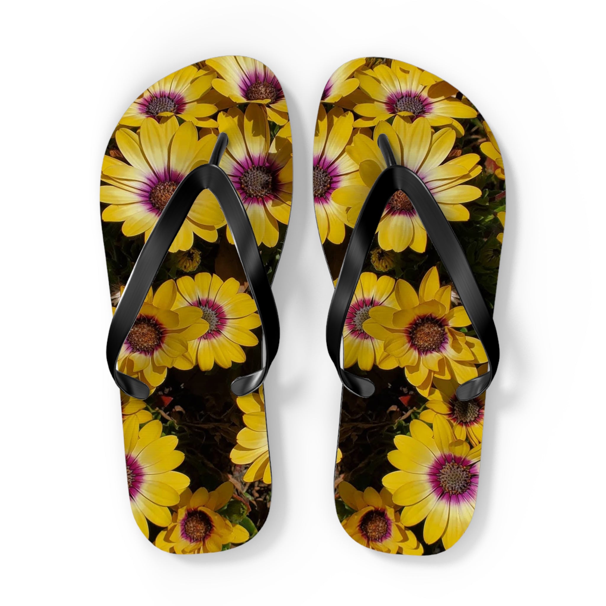 Chanclas amarillas con margaritas - Sandalias florales de playa