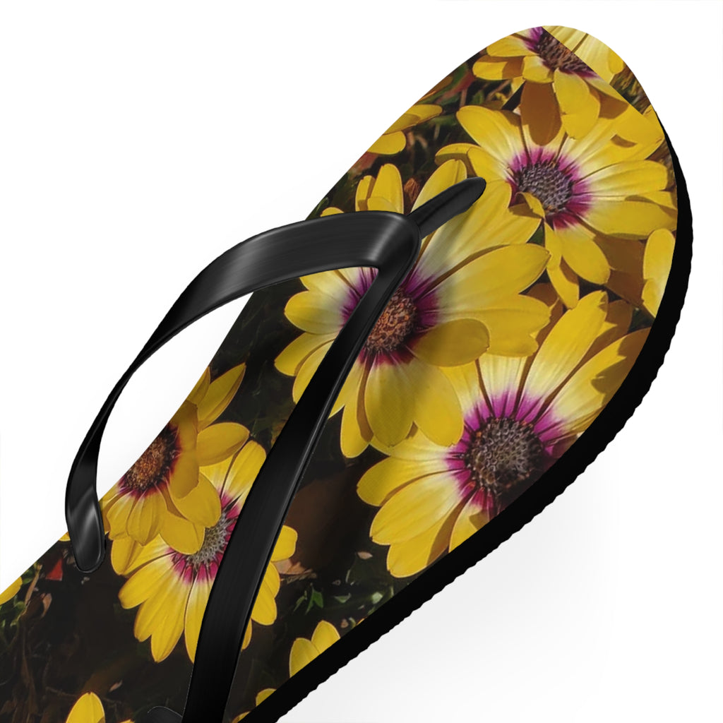 Chanclas amarillas con margaritas - Sandalias florales de playa