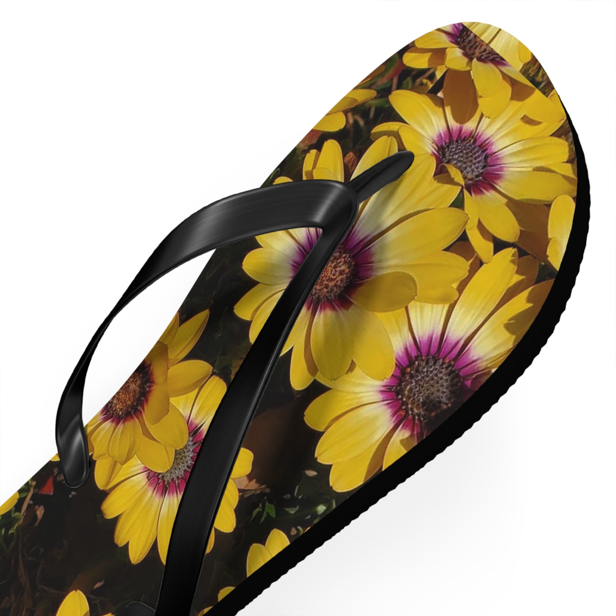 Chanclas amarillas con margaritas - Sandalias florales de playa